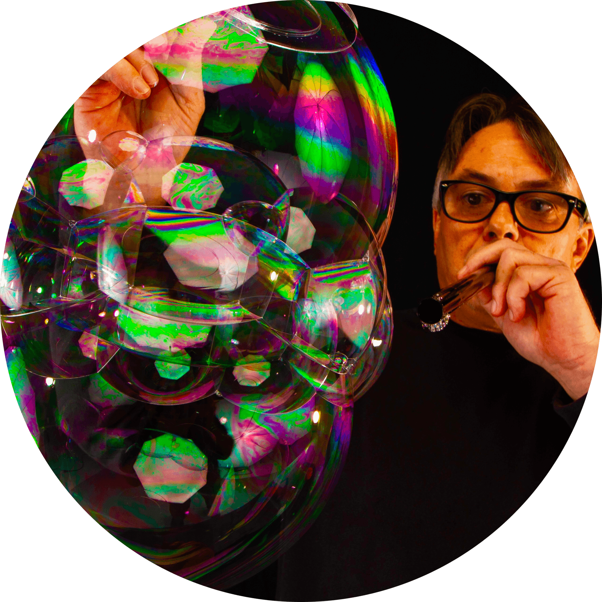 Bubble Blowing Manwith Colorful Soap Bubbles PNG Image