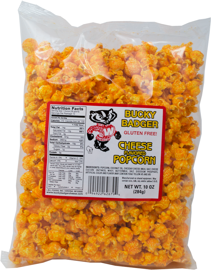 Bucky Badger Cheese Popcorn Bag PNG Image