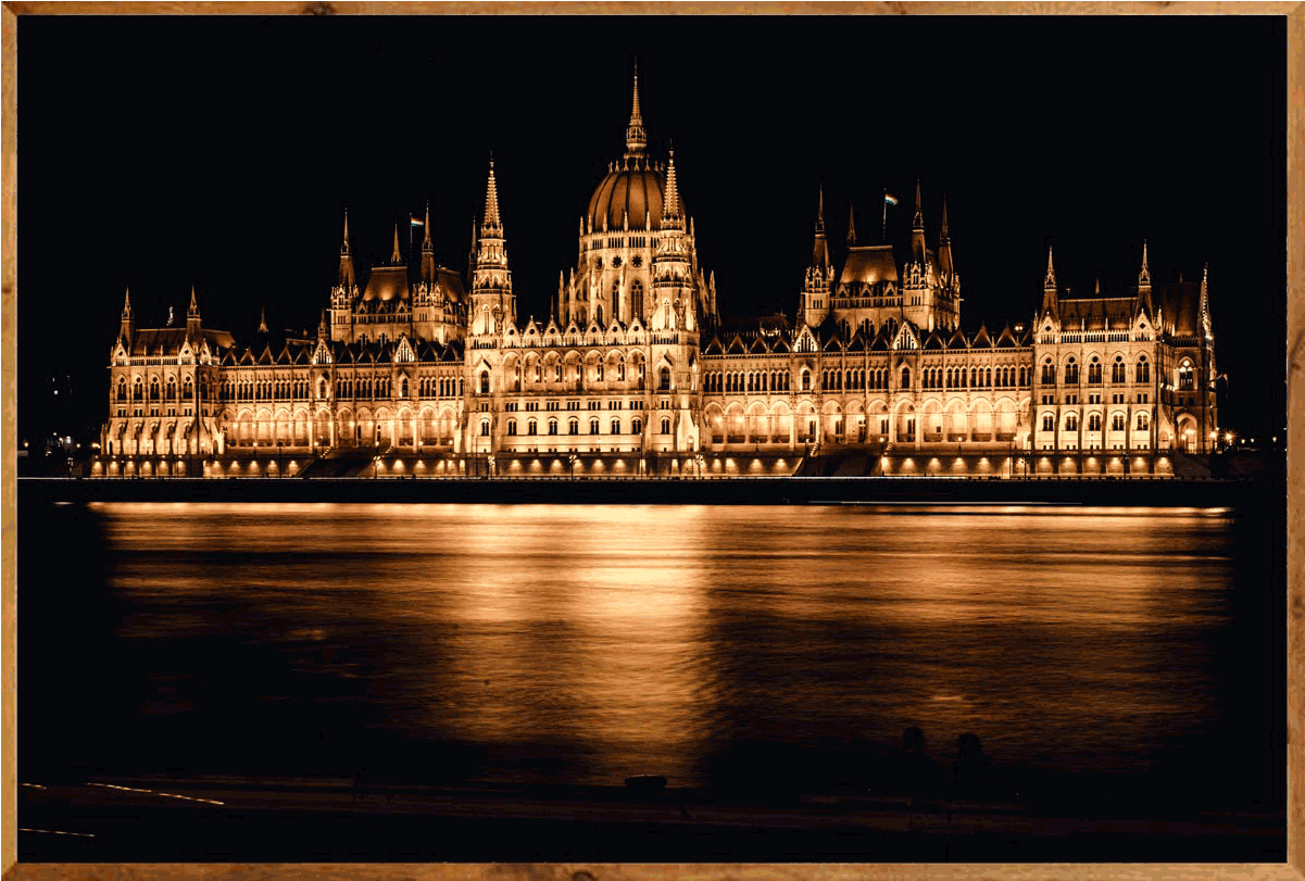 Budapest Parliament Night Reflection PNG Image