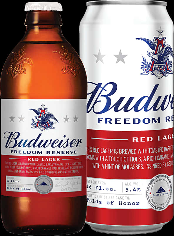 Budweiser Freedom Reserve Red Lager Bottle Can PNG Image