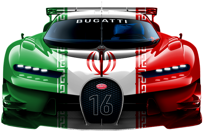 Bugatti Race Car Iranian Flag Design PNG Image