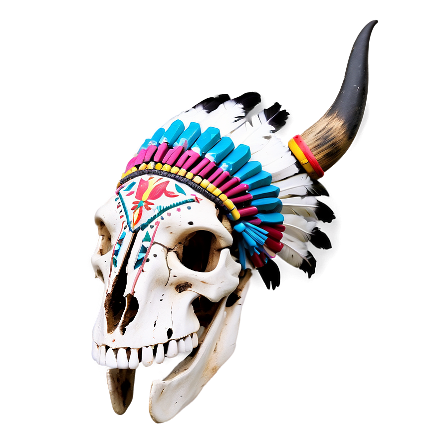 Bull Skull With Native American Headdress Png Yud92 PNG Image