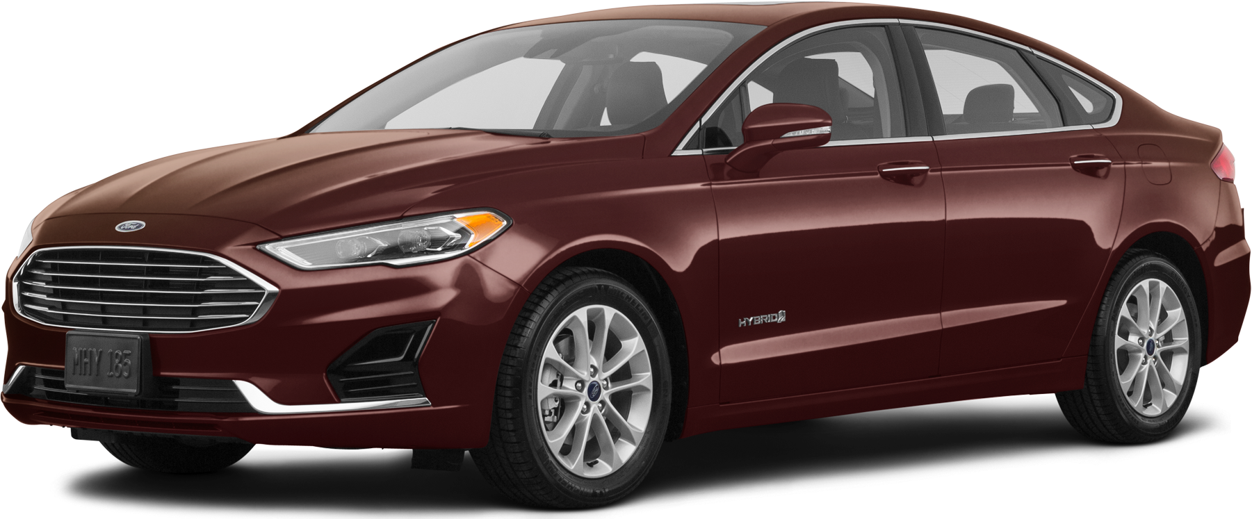 Burgundy Ford Fusion Hybrid Side View PNG Image