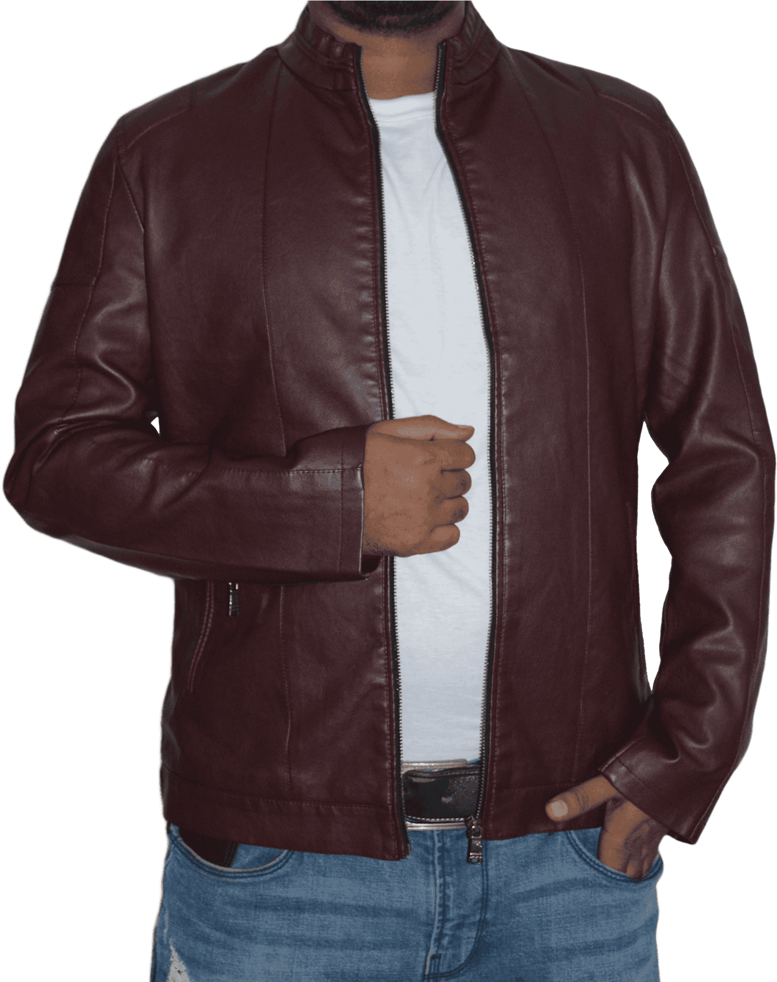 Burgundy Leather Jacket Men PNG Image