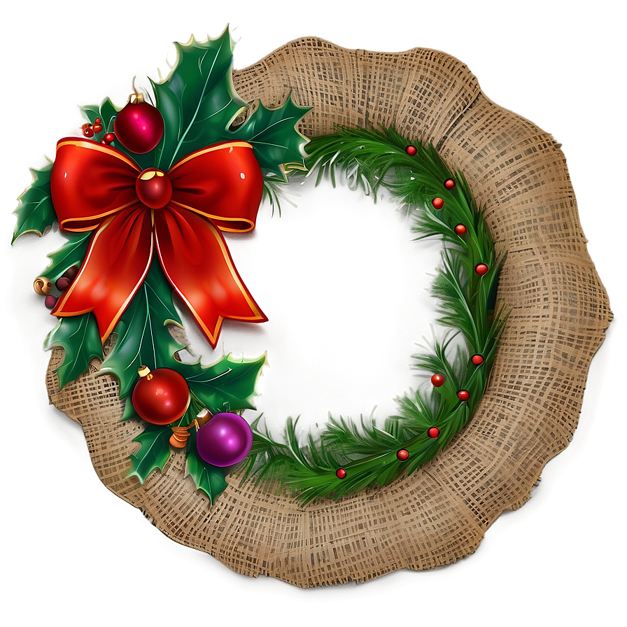 Burlap Christmas Wreath Png Cen PNG Image