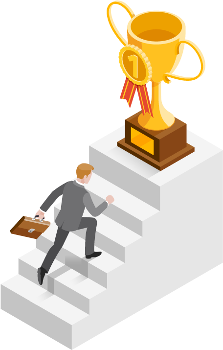 Businessman Climbing Stairs Towards Trophy PNG Image