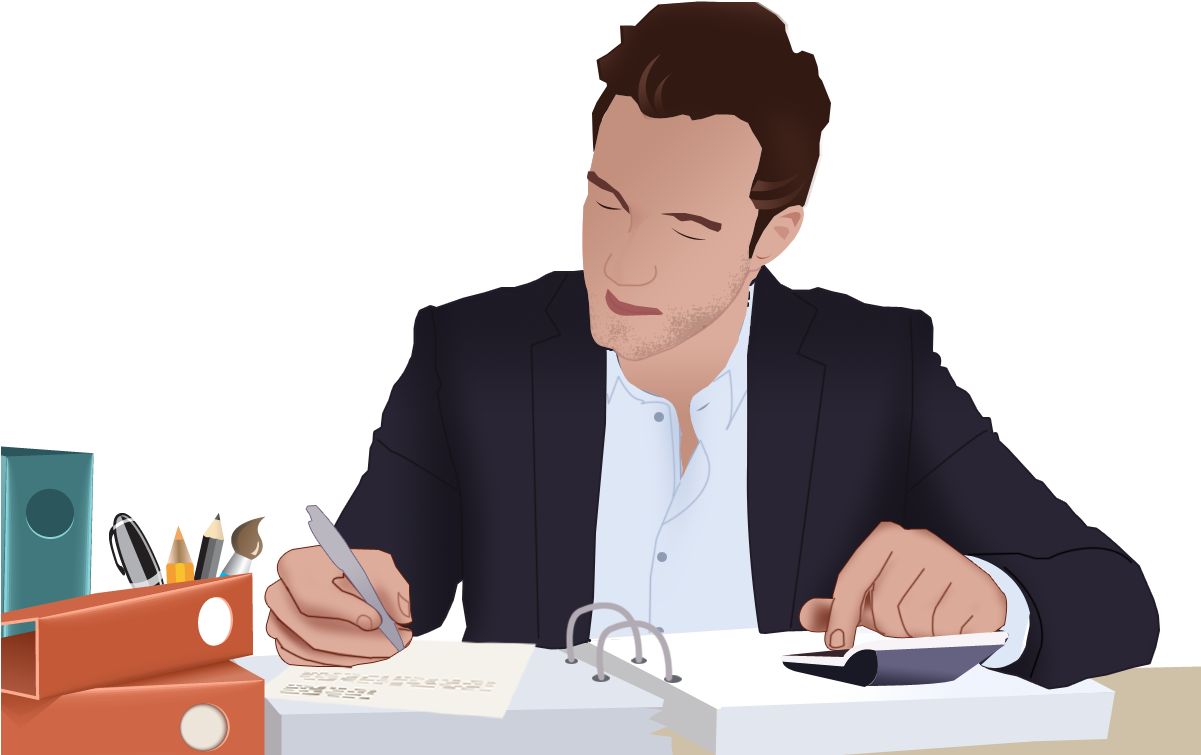 Businessman Writingat Desk PNG Image