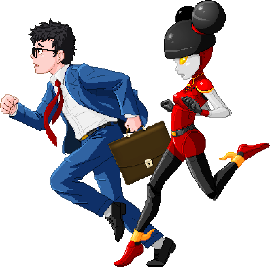 Businessmanand Robot Running PNG Image