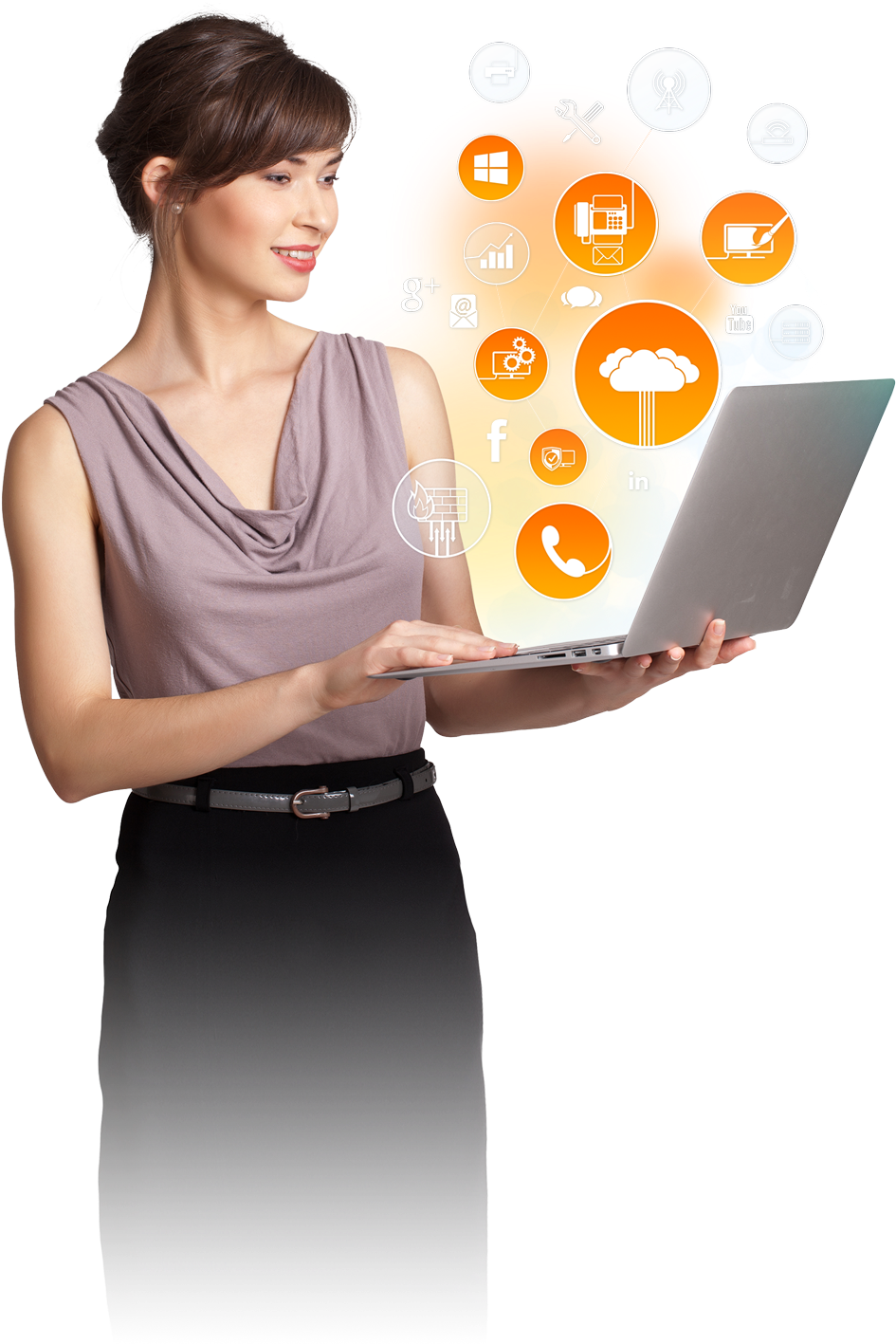 Businesswoman Social Media Connectivity PNG Image