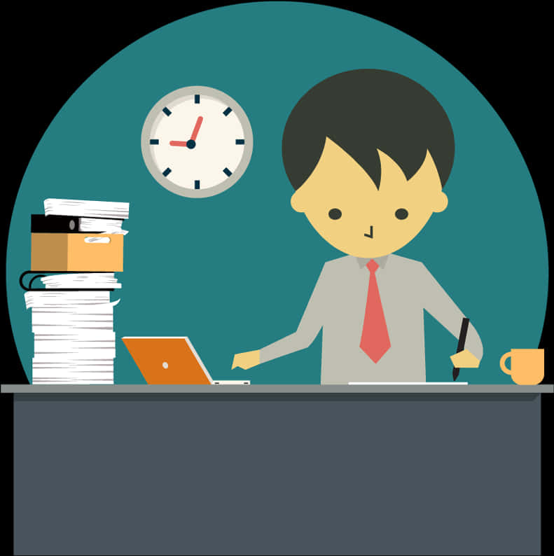 Busy Office Workerat Desk PNG Image