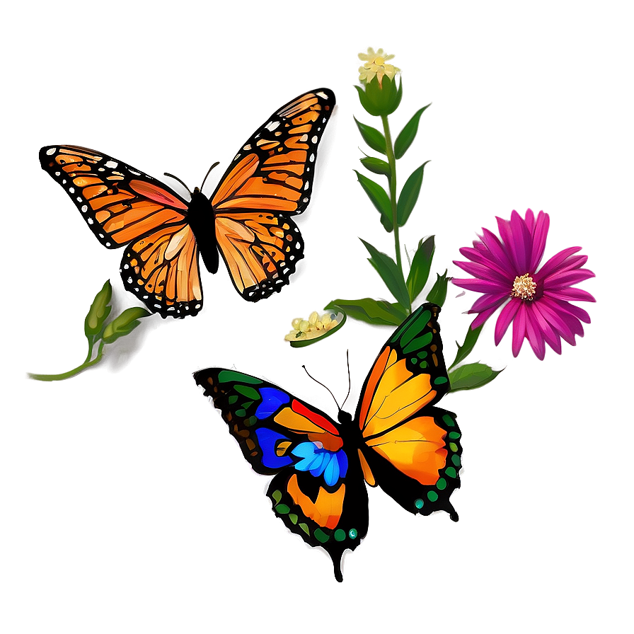 Butterfly Outline With Flowers Png Wsv PNG Image