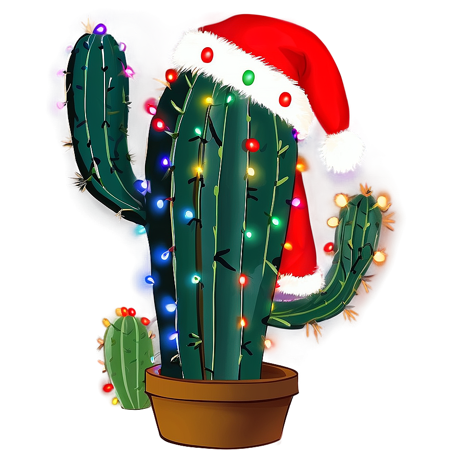 Cactus With Christmas Lights Png Bhb54 PNG Image