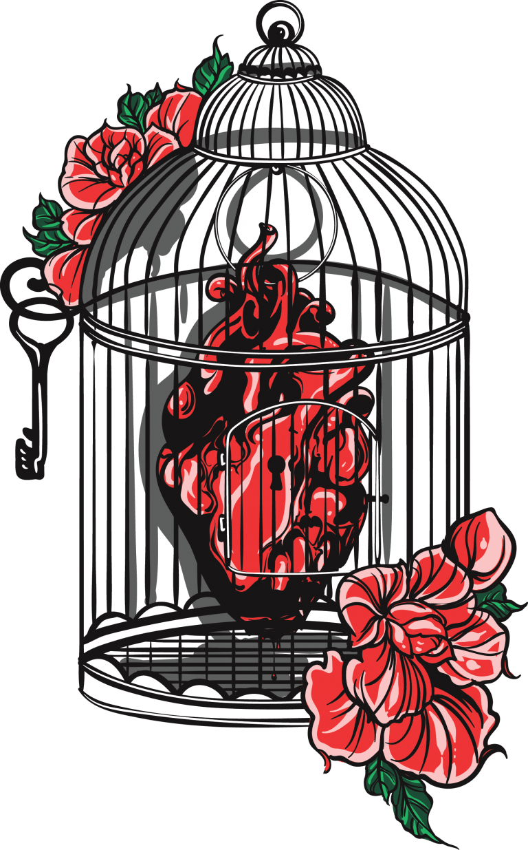 Caged Heart Floral Design PNG Image