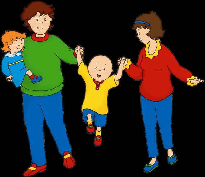 Caillou Family Holding Hands PNG Image