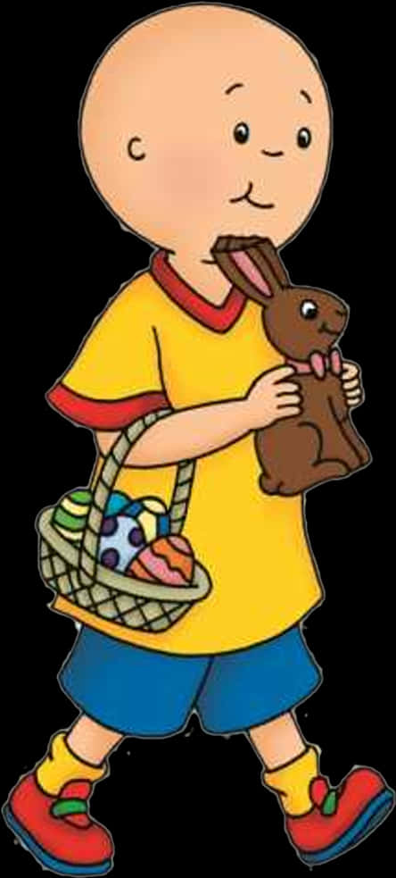 Caillouwith Easter Basketand Chocolate Bunny PNG Image