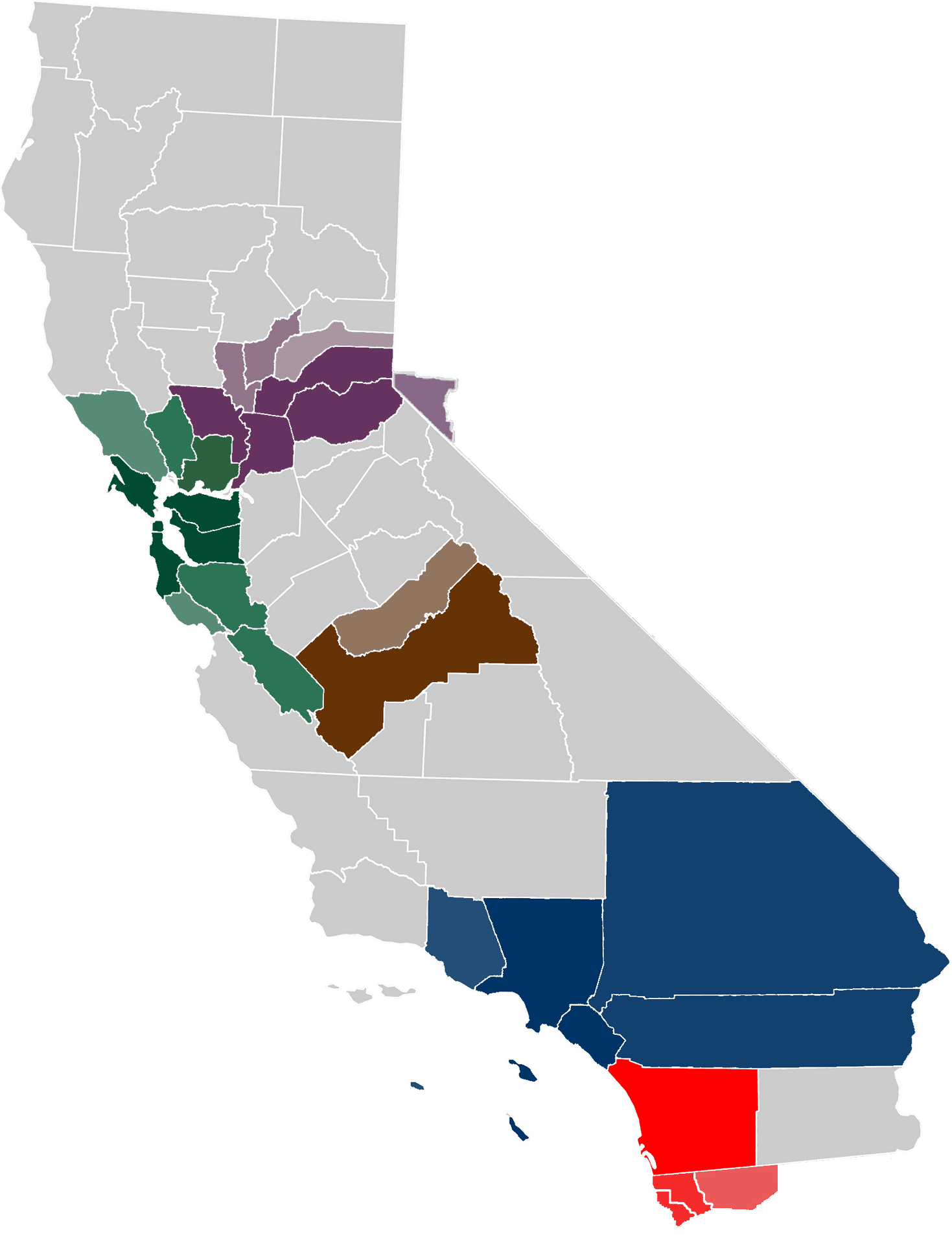 California Regions Map PNG Image