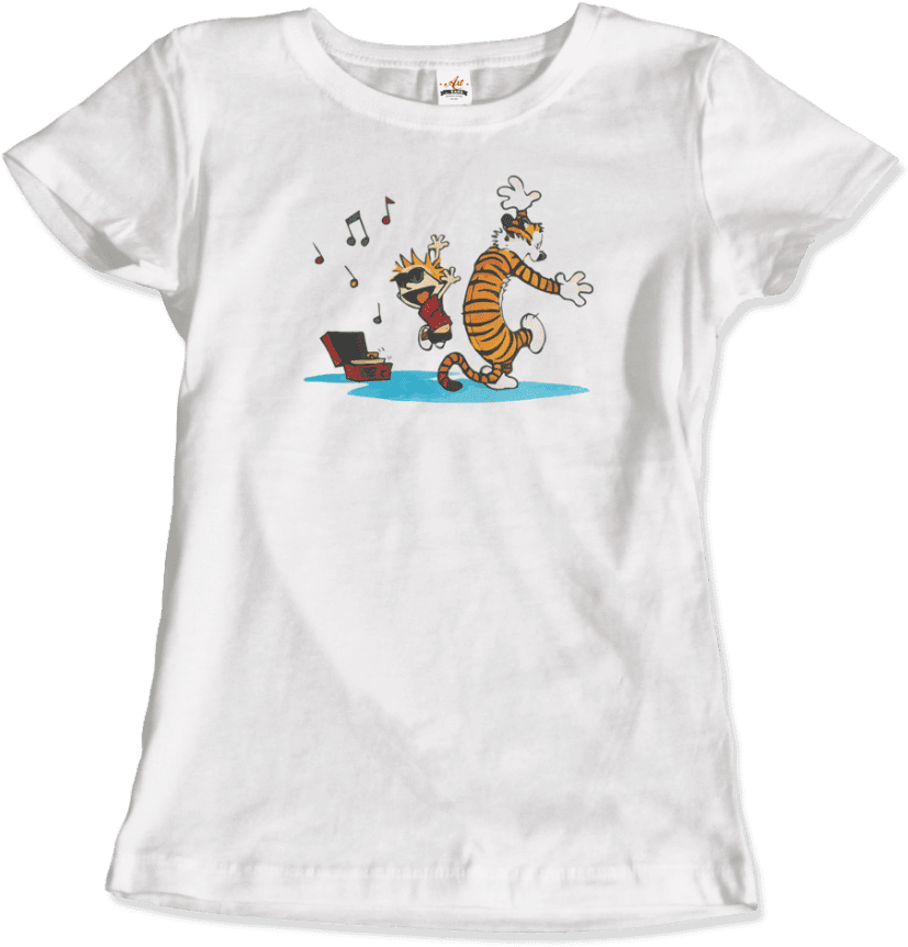 Calvin Hobbes Dancing T Shirt Graphic PNG Image