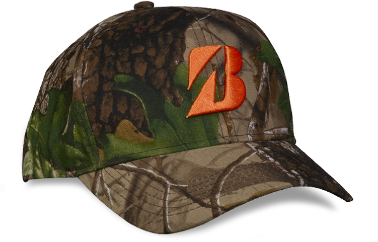 Camo Baseball Cap_ Orange Logo PNG Image