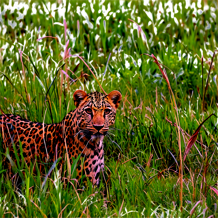 Camouflaged Leopard In Grass Png 06112024 PNG Image