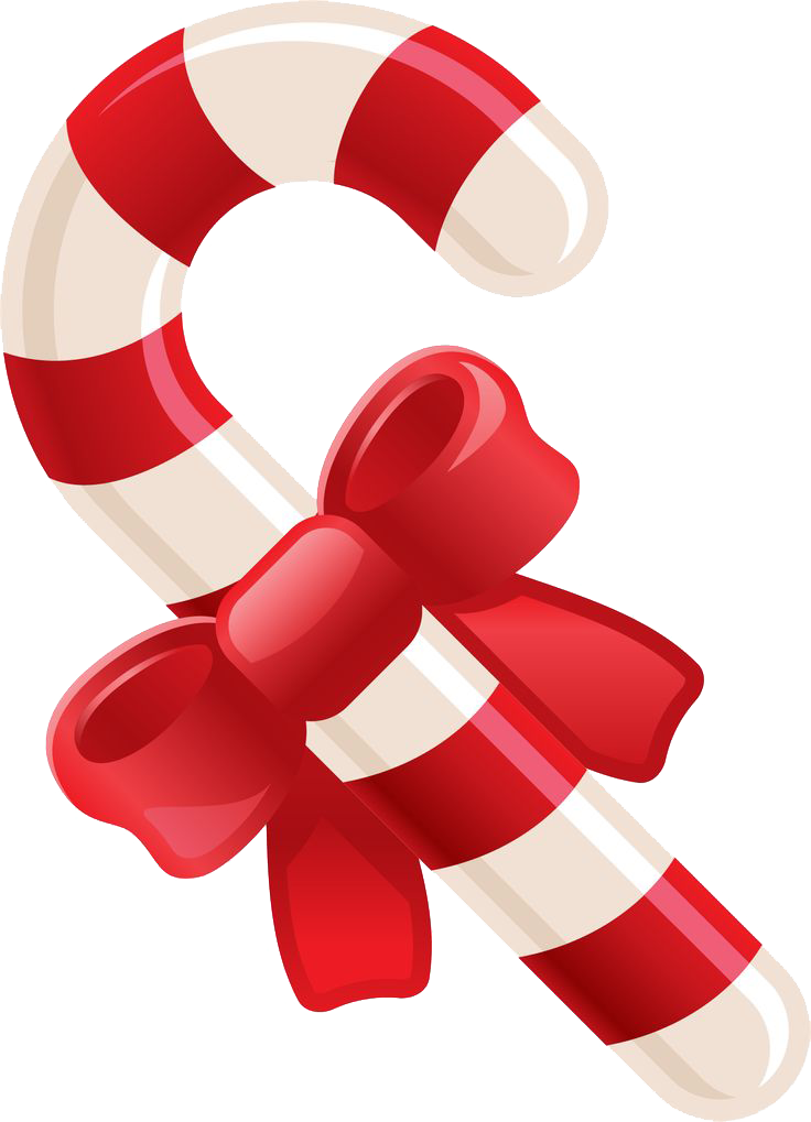 Candy Cane With Red Bow Christmas Decoration PNG Image