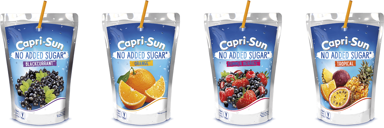 Capri Sun No Added Sugar Flavors Lineup PNG Image