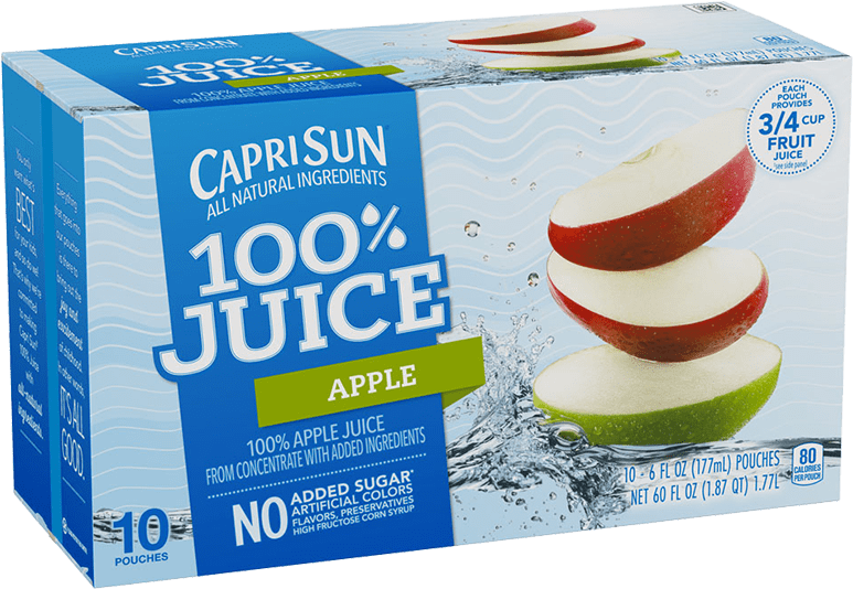 Capri Sun100 Percent Juice Apple Packaging PNG Image