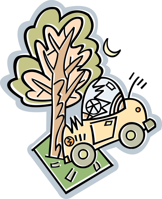 Car Crash Into Tree Cartoon PNG Image