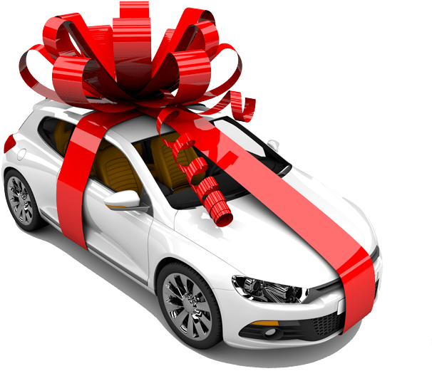 Car Gift With Red Ribbon PNG Image