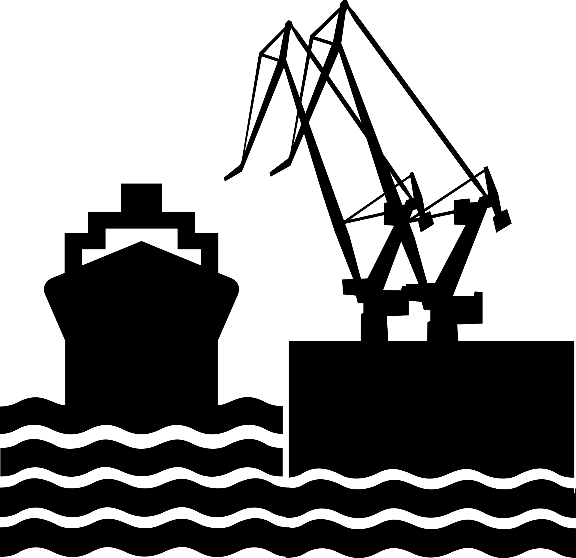 Cargo Shipand Crane Silhouette PNG Image