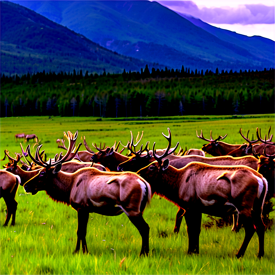 Caribou Herd Against Mountains Png Vex49 PNG Image