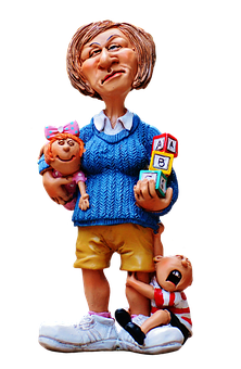 Caricature Babysitter With Children PNG Image