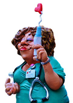 Caricature Nursewith Syringeand Stethoscope PNG Image