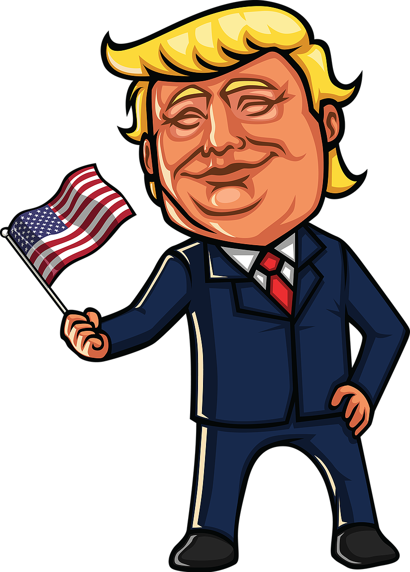 Caricatureof Donald Trumpwith American Flag PNG Image