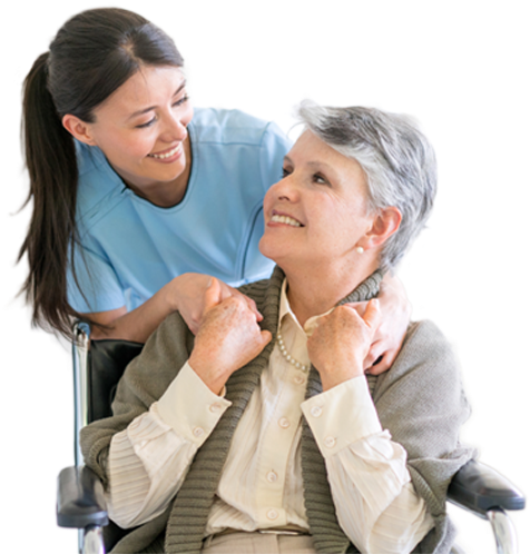 Caring Nurse Assisting Elderly Woman Wheelchair PNG Image