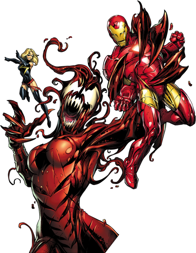 Carnage_with_ Iron_ Man_and_ Ms_ Marvel PNG Image