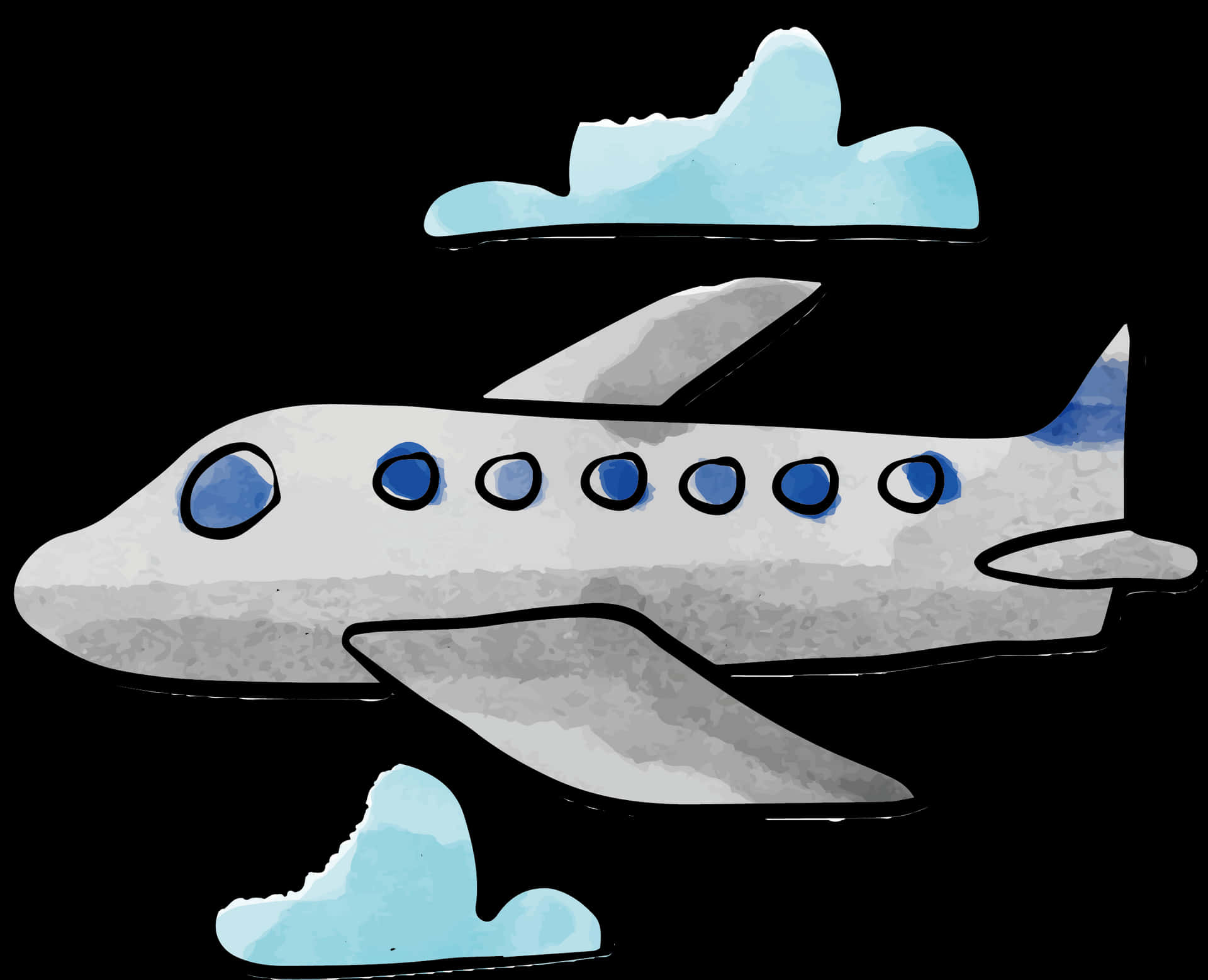 Cartoon Airplaneand Clouds PNG Image