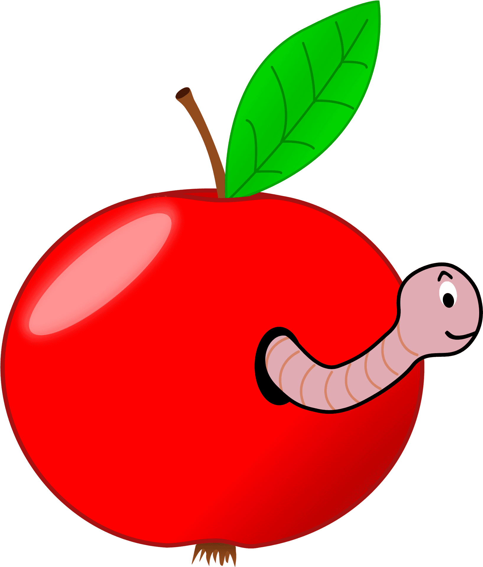 Cartoon Apple With Worm PNG Image