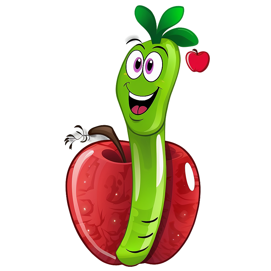 Cartoon Apple With Worm Png 06272024 PNG Image