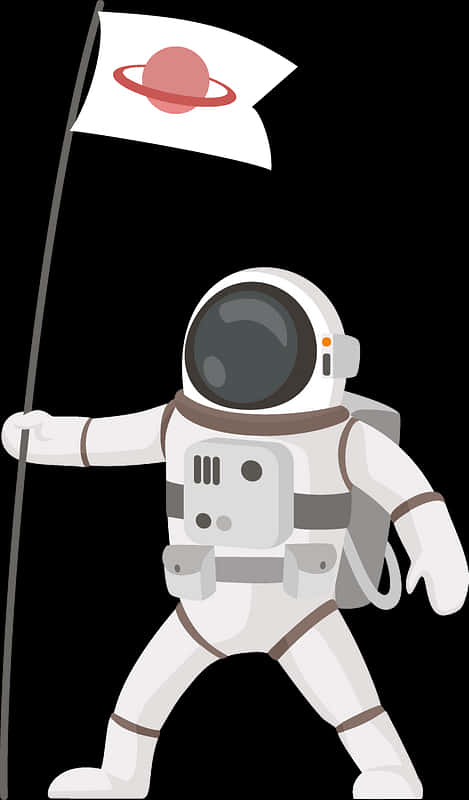 Cartoon Astronaut Holding Flag PNG Image