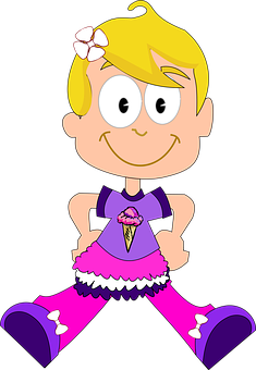 Cartoon Baby Girlwith Ice Cream PNG Image