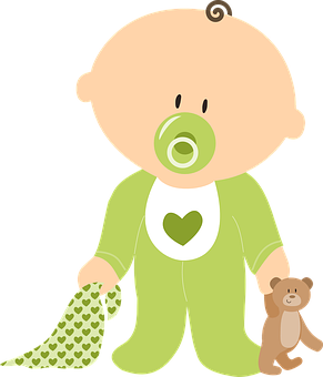 Cartoon Baby With Pacifierand Teddy Bear PNG Image