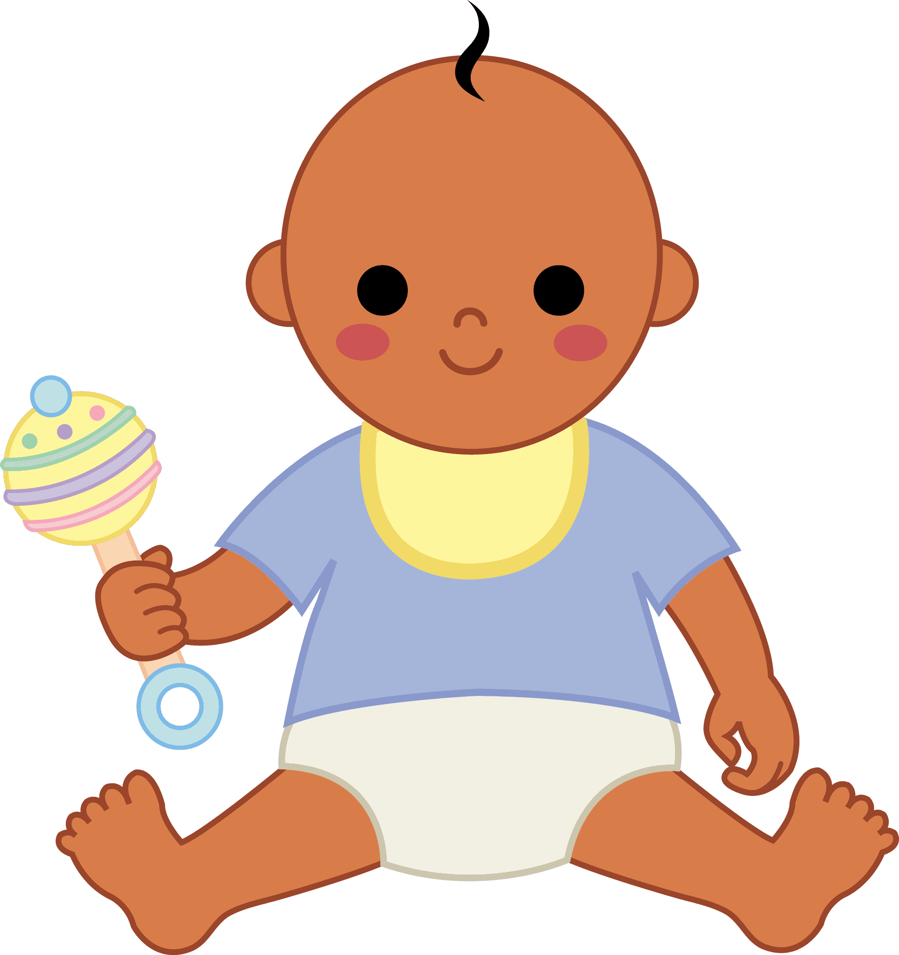 Cartoon Baby With Rattle.png PNG Image