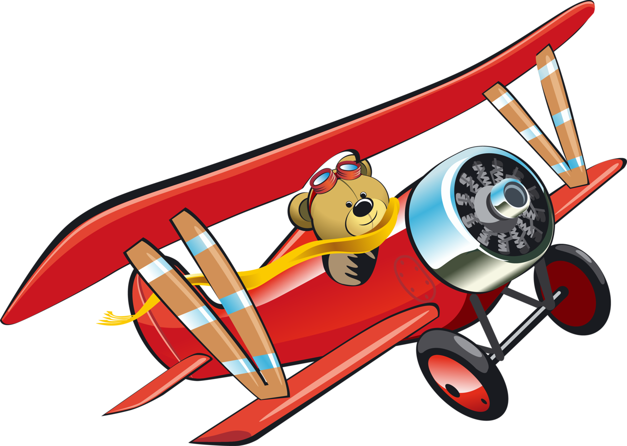 Cartoon Bear Pilotin Red Airplane PNG Image