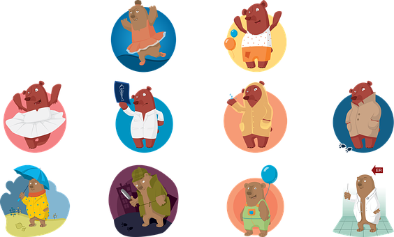 Cartoon Bearsin Various Activities PNG Image