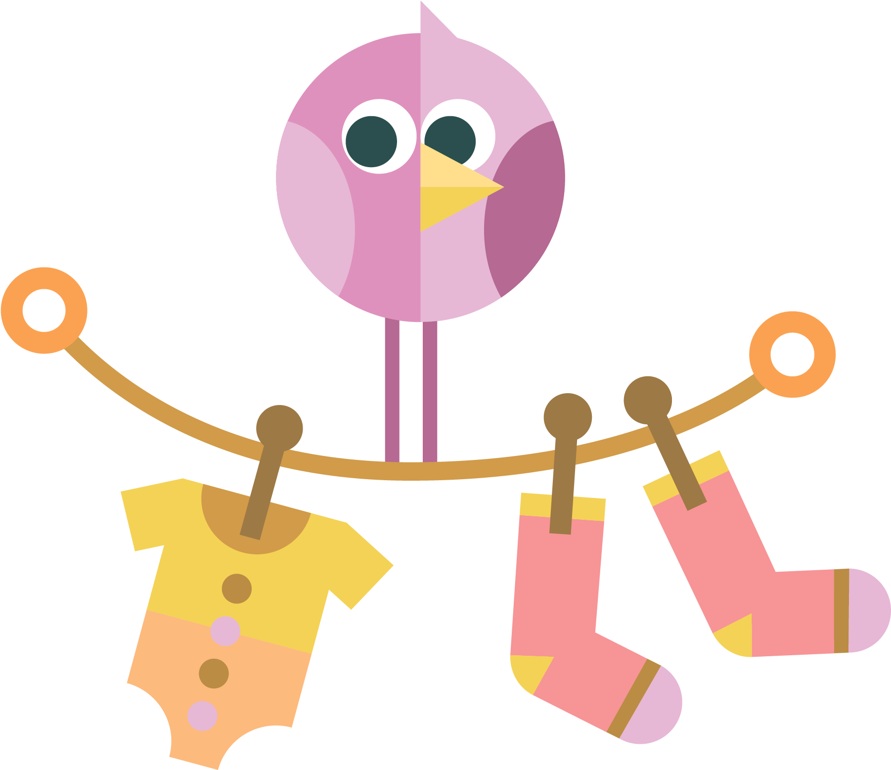 Cartoon Bird Clothesline Laundry PNG Image