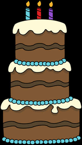 Cartoon Birthday Cake Three Layered PNG Image