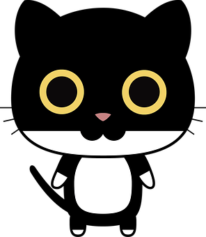 Cartoon Black Cat Big Eyes PNG Image