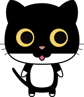 Cartoon Black Cat Big Eyes PNG Image