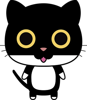 Cartoon Black Cat Big Eyes PNG Image