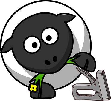 Cartoon Black Sheep With Stapler PNG Image